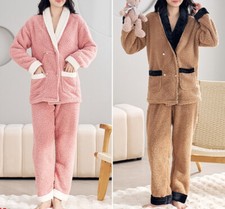 Women Sleepsuit Velvet Long sleeve trousers pajama warm 2pcs Loungewear 30619