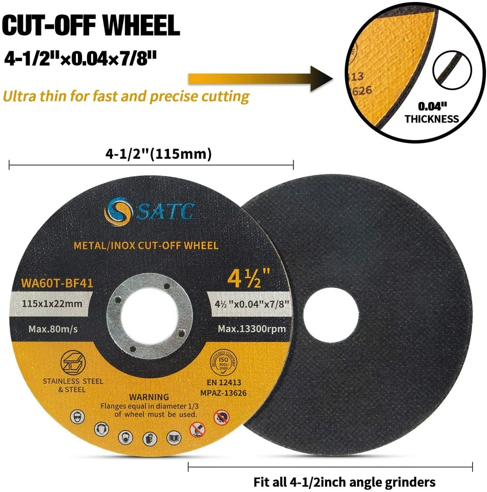 200 Pc 4-1/2" x .040" x 7/8" Cut off Wheels Stainless Steel Metal Cutting Discs - Image 4 of 4