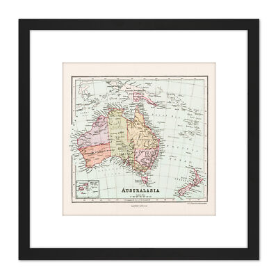 Karte Sampson Australasien Australien Fidschi Quadrat gerahmte Wandkunst 9 x 9 Zoll