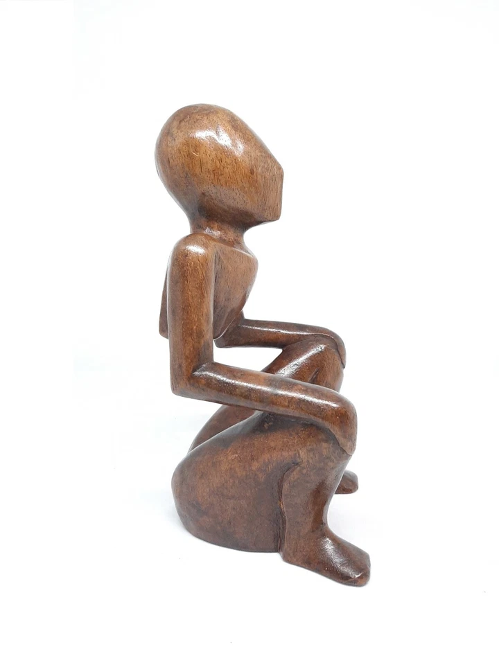 8" de Alto Abstracto Madera Hombre Sentado Postura Corporal Hombre Genial Arte Estatua Tallada a Mano Foto 2 de 4