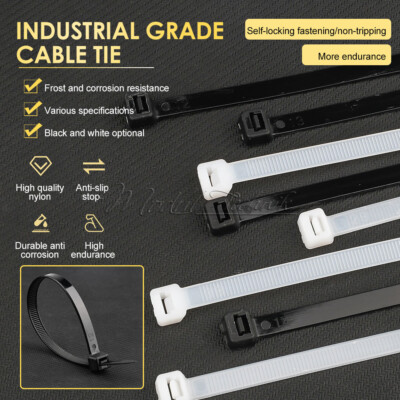 100pcs Plastic Cable Zip Ties Heavy Duty Nylon Wrap Wire 4X200 5X200 8X200
