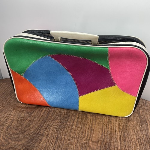 Vintage MIT Leather Luggage Retro Geometric Hipster Suitcase Briefcase RARE - Picture 4 of 14