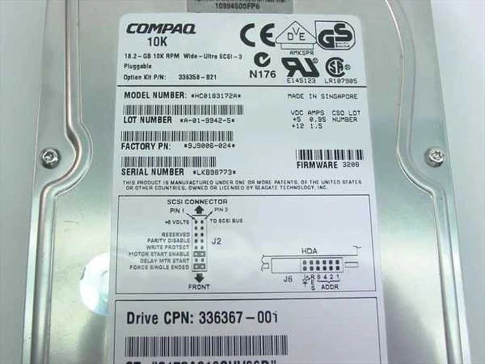 Compaq 336367-001 18.2GB 3.5" HH SCSI Hard Drive 80 Pin - Image 2 of 3