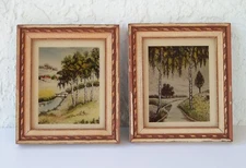 C&A Richards Weeping Birches Silver Birches Hand Colored on Glass 5x6" Boston MA