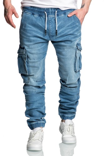 Herren Sweathose in Stretch Denim Männer Cargo Jogging Jeans 7024 - Bild 2 von 13