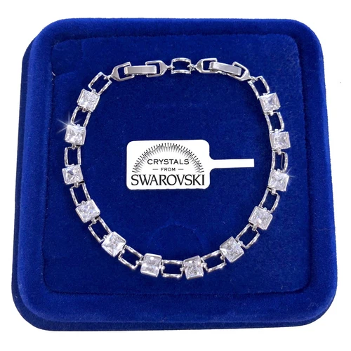 Bracciale Tennis 6mm Cubo pl. oro Bianco 18k con cristalli Swarovski B20 - Foto 1 di 4