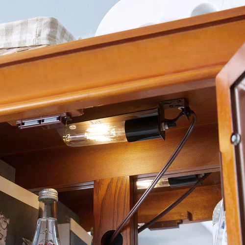 70"H Lighted Curio Cabinet Wooden Display Cabinet,Vintage Accent Storage Cabinet - Picture 25 of 39