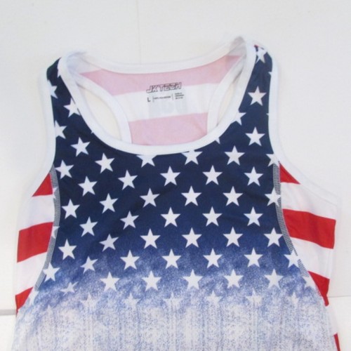 JK Tech Girl's Large Red White Blue Stars and Strips Active Wear Top - Picture 2 of 5