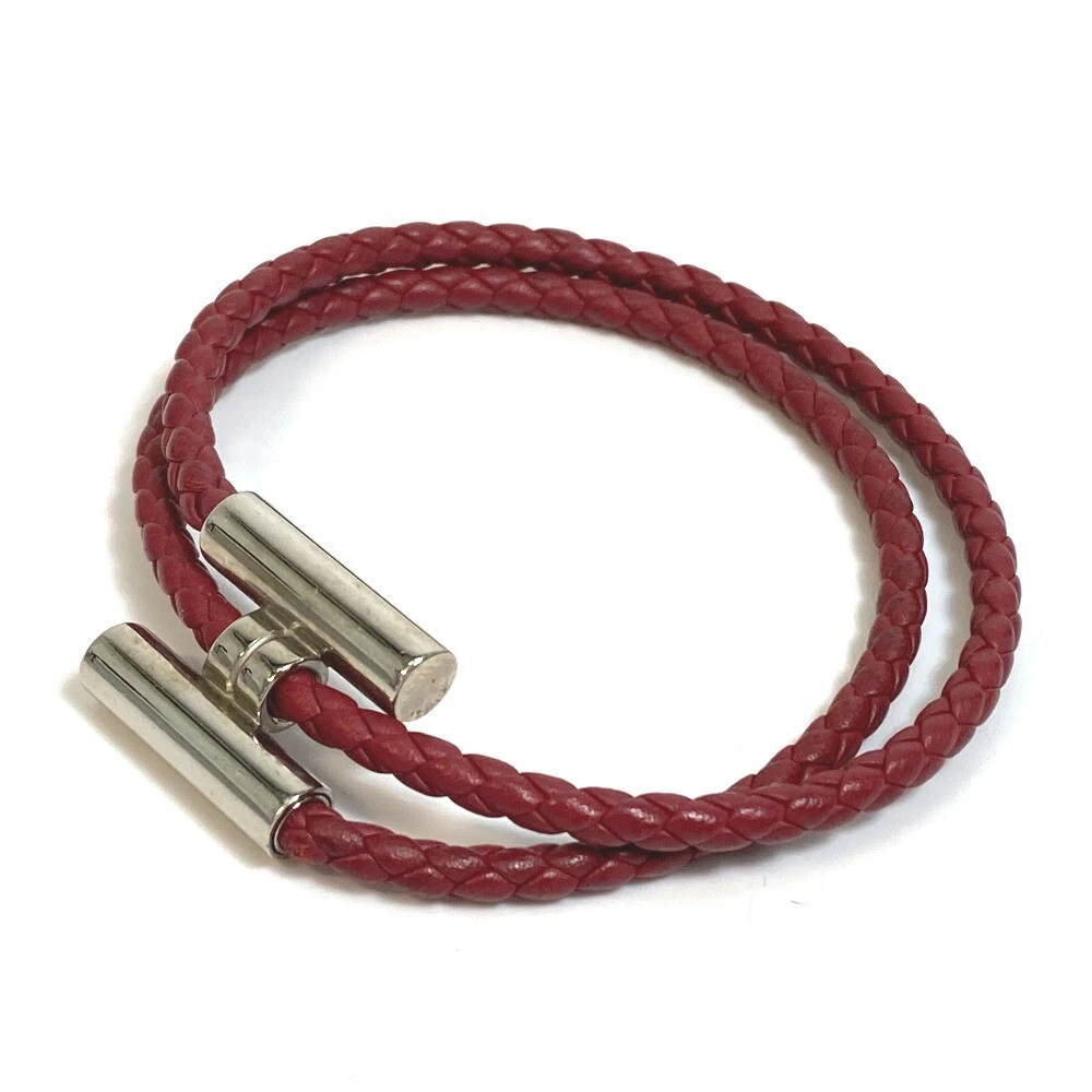 HERMÈS HERMES Hardware Uncinetto Truni Tresse Accessori Bracciale Pelle RossoMarrone