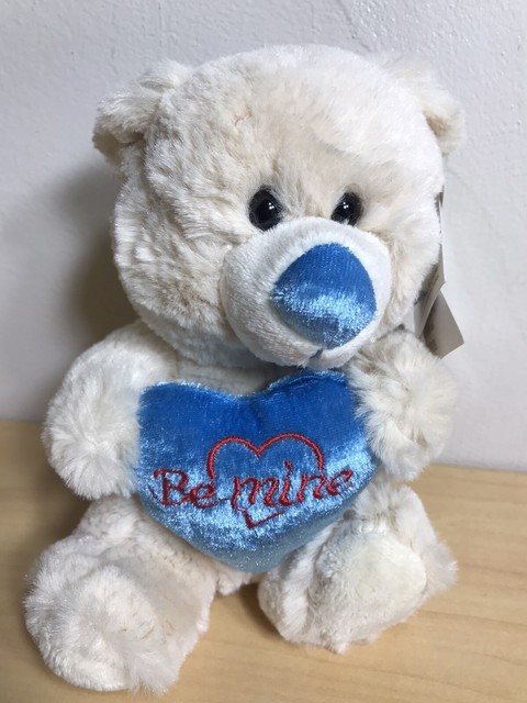 Chrisha Playful Plush Valentines Beige Teddy Bear Blue Hearts & Bow Love Be Mine | eBay