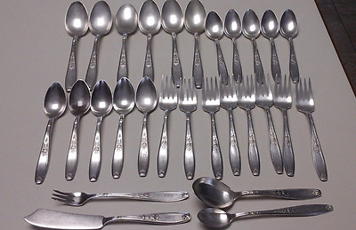 LOT OF 28 MONOGRAMED PIECES 1847 ROGERS BROS AMBASSADOR SILVERPLATED FLATWARE