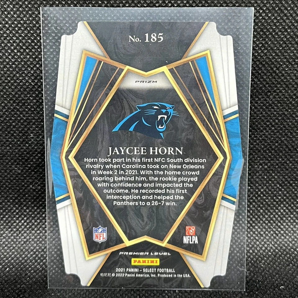 Jaycee Horn #185 Silver Prizm Premier Level Die Cut 2021 Panini Select Football - Image 2 of 2