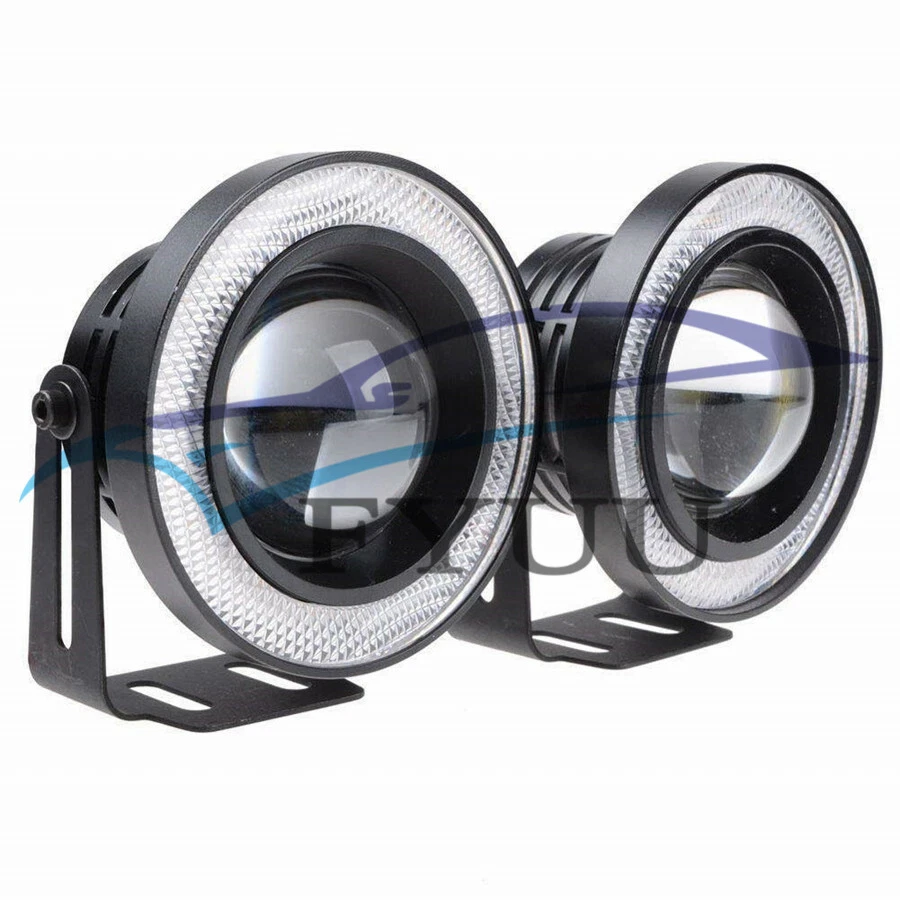 1 Par Coche 3.5" Redondo COB LED Ojos de Ángel Halo Anillo Proyector Lámpara Antiniebla + Soporte Foto 2 de 4