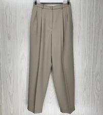 Dressbarn Dress Pants Womens 8 Beige Pleated Lined Straight Leg Trousers Pockets