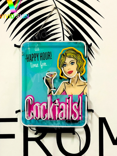 Cocktails Girl Happy Hour Martini 20"x15" Neon Sign Light Lamp HD Vivid Printing - Picture 2 of 5