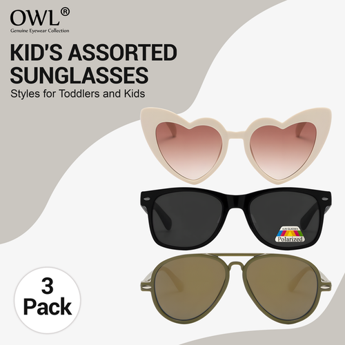 OWL Kid's Assorted 3 Pack Sunglasses – Three Cute Heart, Retro, & Aviator Styles - Picture 24 of 135