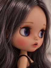 Neo Blythe ICY Doll silver long hair with no bangs tan skin matte face
