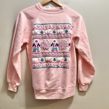 Vintage 90s Alaska Women's Medium Pink Crewneck Sweatshirt Polar Bear Eskimo