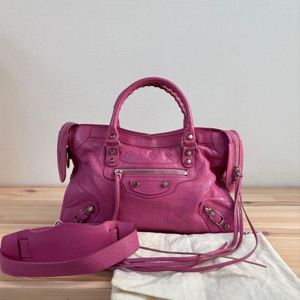 BALENCIAGA Classic City 2way Shoulder Hand Bag Pink Leather 431621 Authentic Y2K