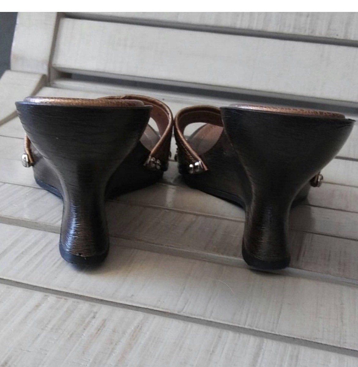 Salvatore Ferragamo Bronze Python & Leather Wedge… - image 3