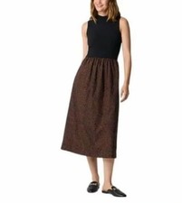 J. Crew Factory CN598 Mock Neck Mixed Media Midi Dress Leopard Black Size SP NWT