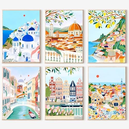 Peinture par numéro adulte lot de 6 kits de toile acrylique DIY 40x50 cm sans cadre