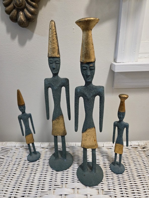 Set of 4 Handmade Phoenician Byblos Cast Iron Figurines with Gold Accents