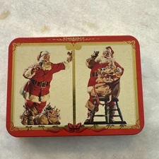 Coca Cola Nostalgia Double Deck Santa Playing Cards Metal Tin