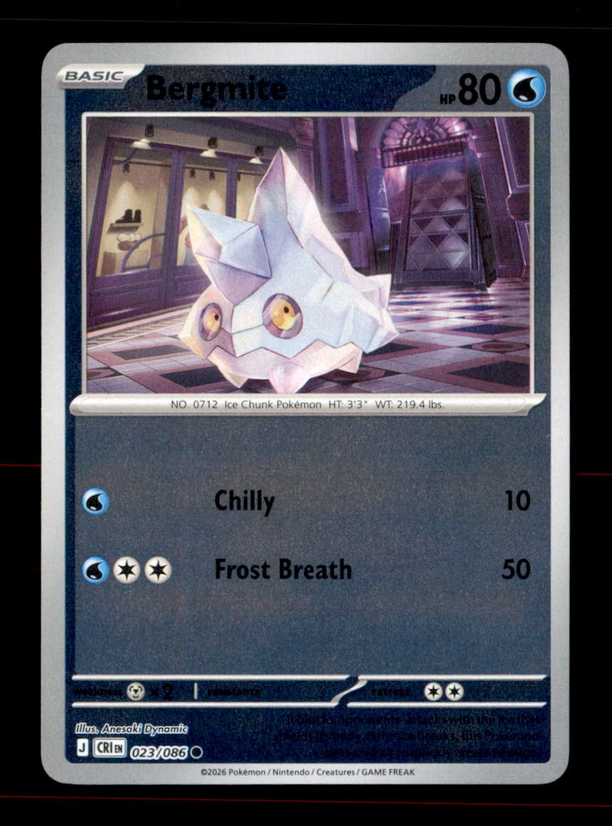 Bergmite 023/086 Common Chaos Rising Pokemon Reverse Holo Near Mint
