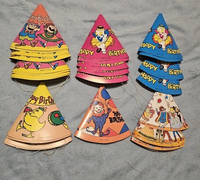 Vintage Circus Clown Happy Birthday Party Paper Cone Hats Lot Bozo 1970-80s Rare