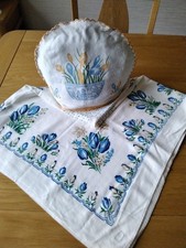 Vintage Printed Spring Floral Table Cloth With Vintage Crocus Printed Tea Cosy