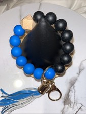 Silicone Beaded Wristlet Keychain Bracelet Tassel Key Ring Holder