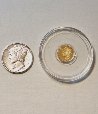 2 Mercury Dimes Gold & Silver GEM BU Real 90% Silver + .9999 Gold Round!!