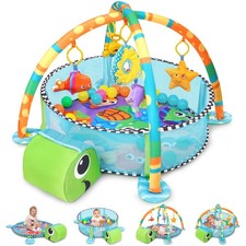 Babyeap 3-in-1 Baby Gym and Play Mat, Baby Activity with Ocean Ball Sensory Toys