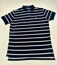 Polo Ralph Lauren Navy White Striped Polo Shirt M Short Sleeve 100 Cotton Logo