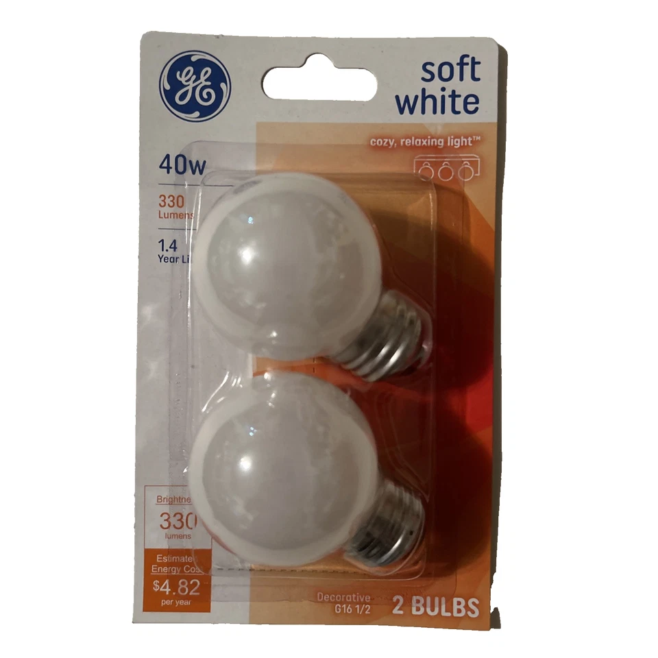 4 GE 40w Soft White G16 1/2 Globe Shape Decorative A15 Light Bulbs E26 Screw 2Pk - Image 2 of 4
