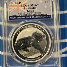 Australia 2012 P   1 oz .999 Silver  Dollar Koala MS69 PCGS Flag Label