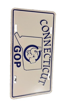 Vintage Connecticut GOP Republican Party Metal Novelty License Plate Booster Tag
