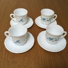 Vintage Arcopal France Milk Glass Espresso Cups And Saucers Set 4 Floral Blue