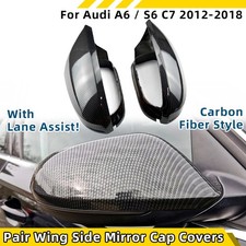 For Audi A6 S6 C7 12-18 W Lane Assist Carbon Look Side Wing Mirror Cap Covers