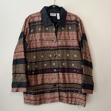 Chico's Design Jacket Blazer Sz 2 100 Silk Blend Beaded Embroidered Vintage