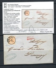 LOMBARDO VENETO FRONTE DI LETTERA CON 5 CENT GIALLO OCRA CERTIFICATO MANZONI