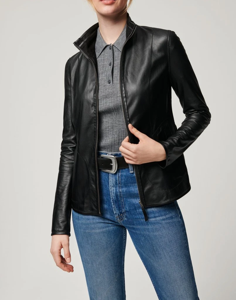 Womens Black Leather Jacket Biker Moto Lambskin Size S M L XL XXL 3XL Custom Fit