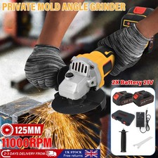 2 Batteries Cordless Angle Grinder 125mm Brushless Grinder With 21V Charger UK