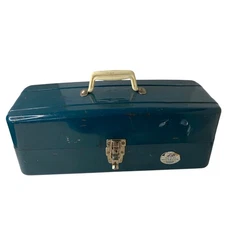 Vintage Union Watertite Model 5419 Green Metal Tackle Box Tray Storage Fishing