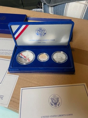 1986 Statue of Liberty 3 Coin Set $5 Gold Silver Dollar Half Dollar US Mint COA