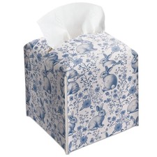 Easter Bunny Leather Tissue Box, Blue and White Tissue Box Cover, Square Leat...