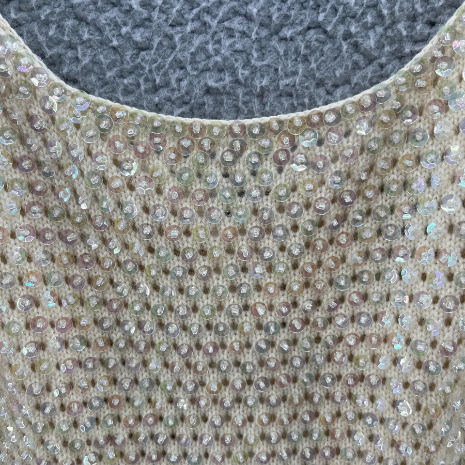 VTG Gene Shellys Dress Small Sequin Beaded Champagne Cocktail 60s Sweater Sheath - Image 2 of 4