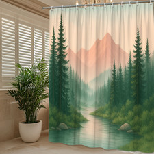 Mountain River Shower Curtain - Nature Scenic Design