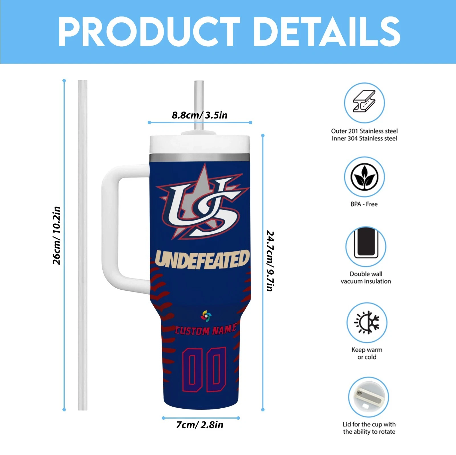 Personalized 2026 World Baseball Classic USA Team Stainless Tumbler 40oz